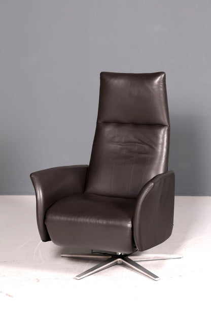 Wunderschöner Mid Century Relaxsessel echt Leder Fernsehsessel elektrisch verstellbar Lesesessel Komfort Design Ledersessel