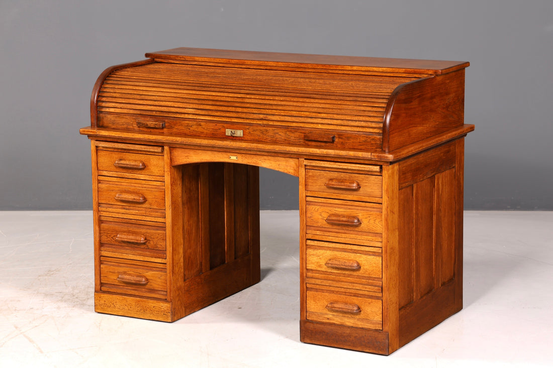 Prachtige secretaire in Bauhaus-stijl, rolluiksecretaire, art-deco-bureau, kantoortafel, vintage