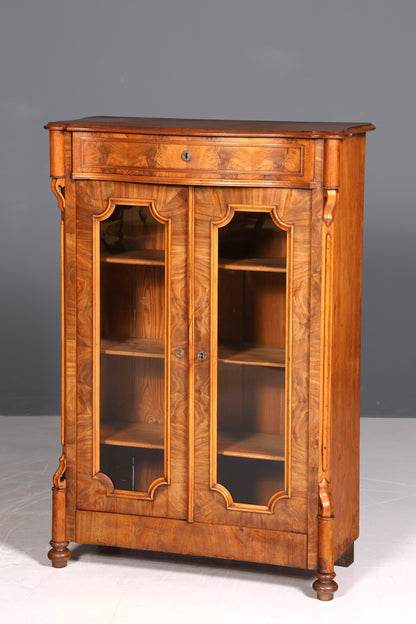 Fantastic Louis Philippe showcase antique Biedermeier cabinet made of real wood around 1880