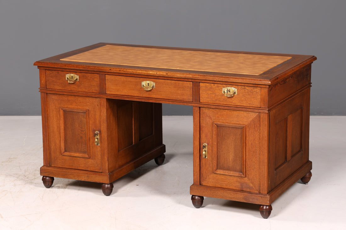 Droomachtig Jugendstil-eiken bureau Gründerzeit-kantoortafel massief houten bureau kantoor tafel antiek vintage
