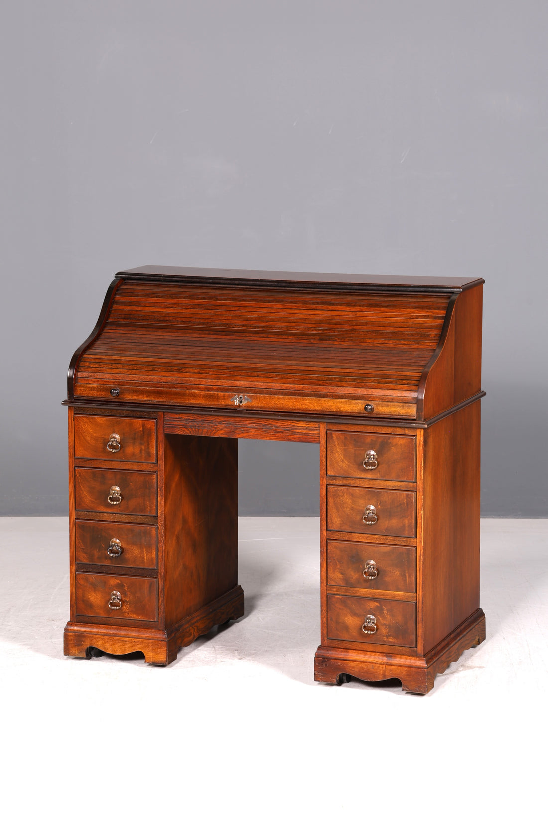 Beautiful English roll-top desk rolltop desk secretary antique real leather inlay office desk vintage