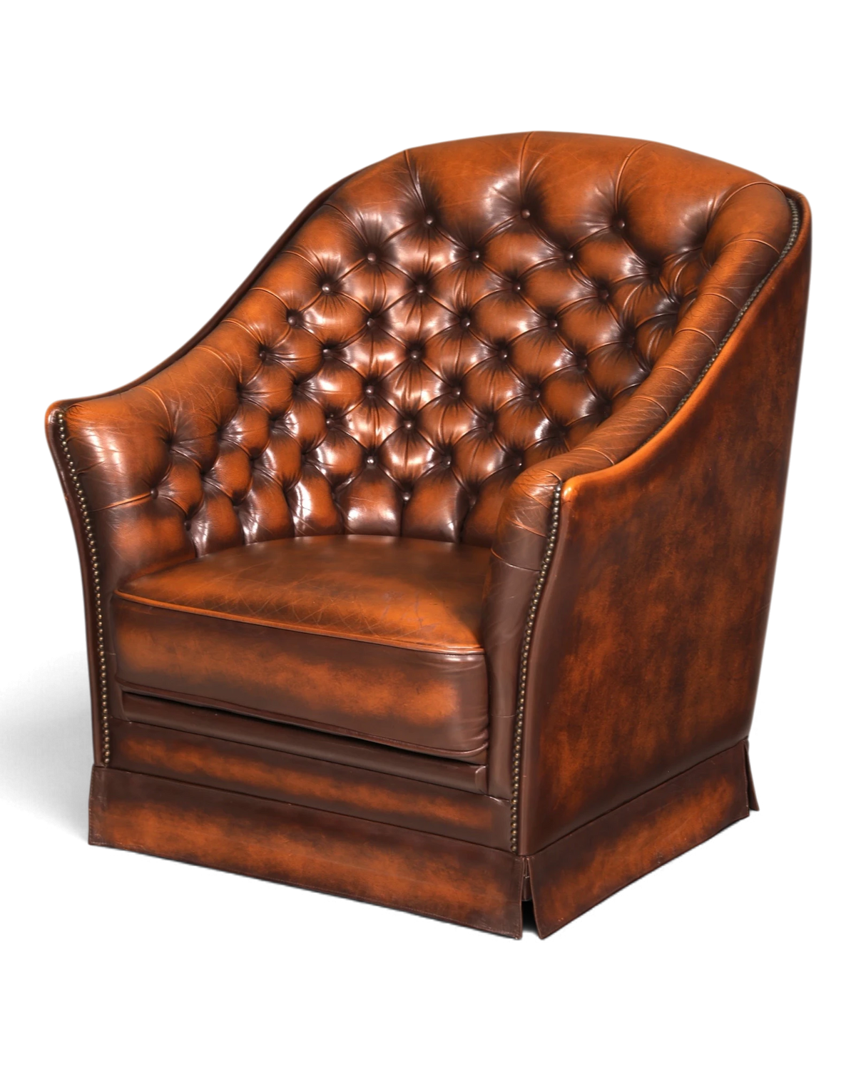 Rare Chesterfield armchair English club chair genuine brown leather button tufting leather armchair tub chair vintage