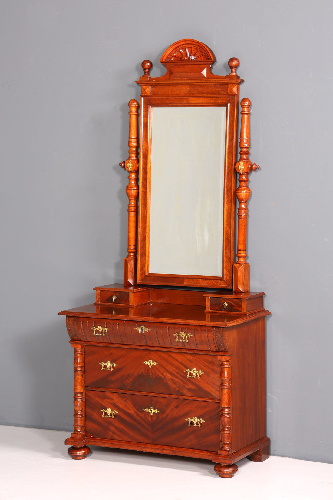 Edle Louis Philippe Kommode mit Spiegelaufsatz Gründerzeit Frisierkommode Holz Schrank Antik Flurschrank um 1880