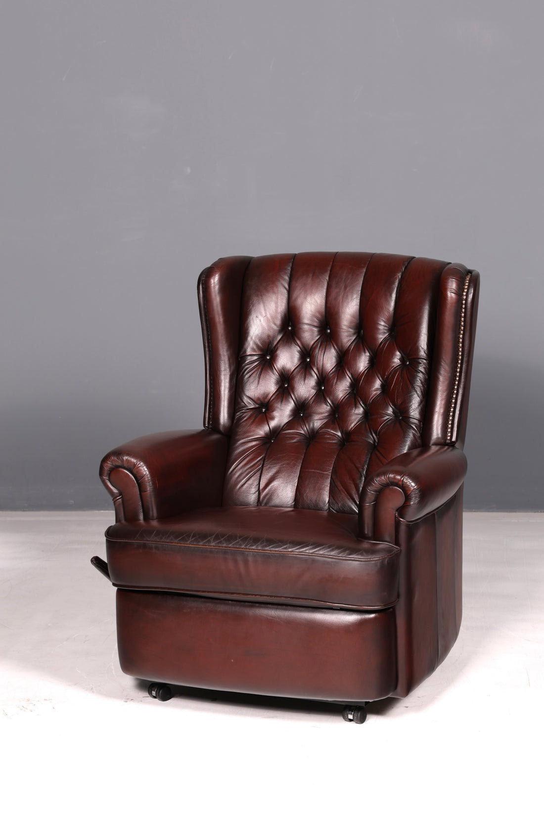 Luxe Chesterfield-oorfauteuil relaxfauteuil echt leer bruin tv-fauteuil rustfauteuil leren fauteuil