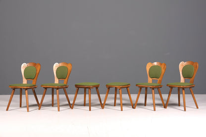 4x Schlichte Landhausstil Stühle mit zwei Hocker Retro Stuhlset Antik Stil Eiche Küchenstühle Bauernstühle Esszimmer Stühle