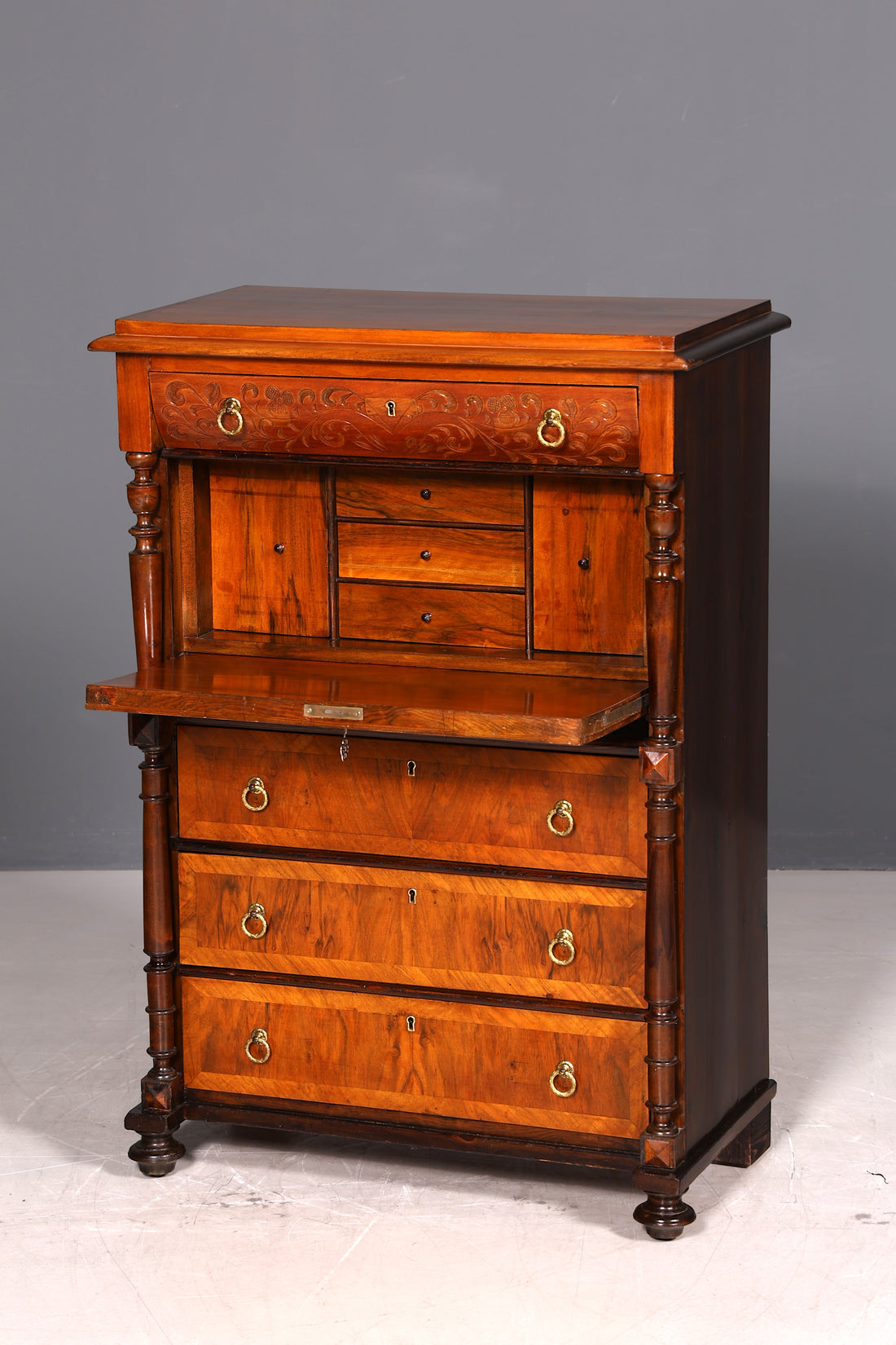Eleganter Gründerzeit Sekretär Vertiko Highboard Louis Philippe Kommode Antik Schrank um 1880
