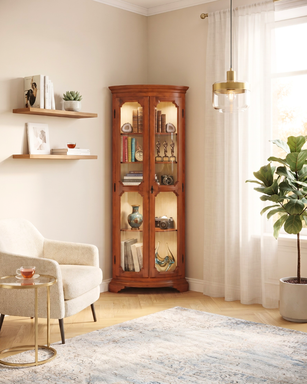 Prachtige Originele Selva Hoekvitrine Vitrine Kast Servieskast Glasvitrine Italiaanse Meubelen
