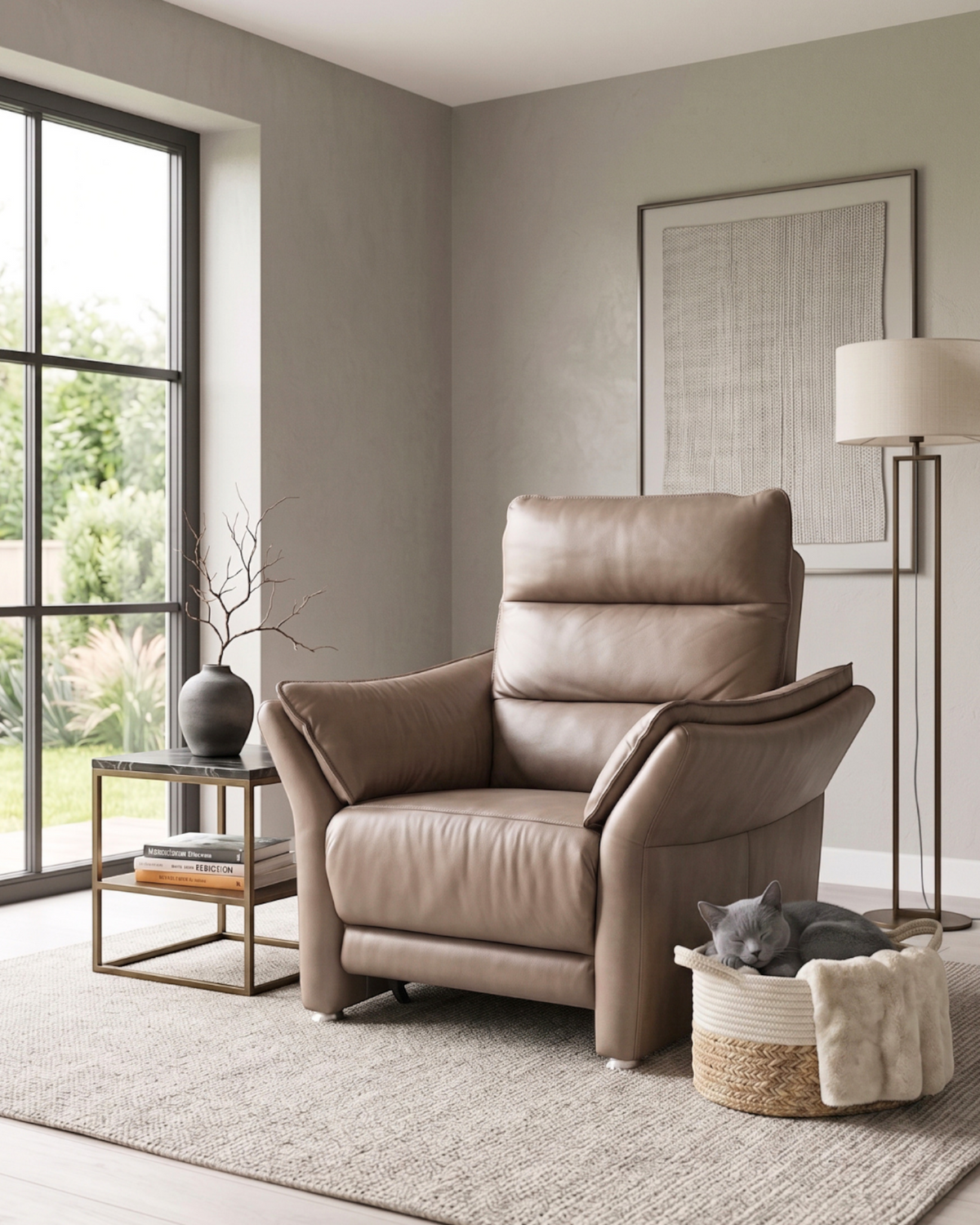 Prachtige moderne leren fauteuil taupe echt leer relaxfauteuil loungefauteuil gestoffeerde fauteuil fauteuil met armleuningen vintage