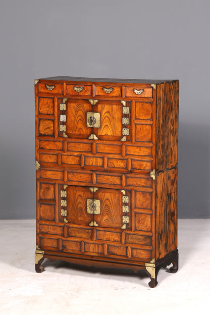 Beautiful Asian cabinet, antique chest of drawers, solid wood, genuine brass, vertiko