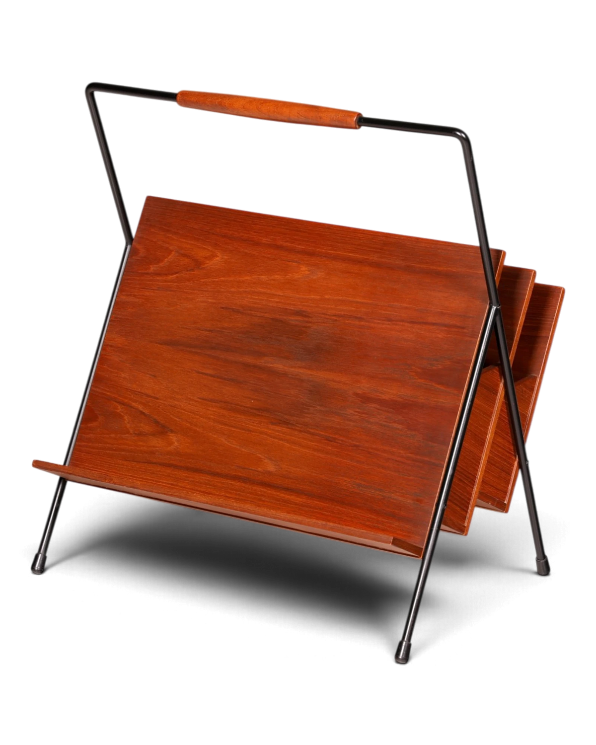 Stylish Mid-Century Newspaper Rack Magazine Holder Wood Metal Magazine Rack Vintage 60s