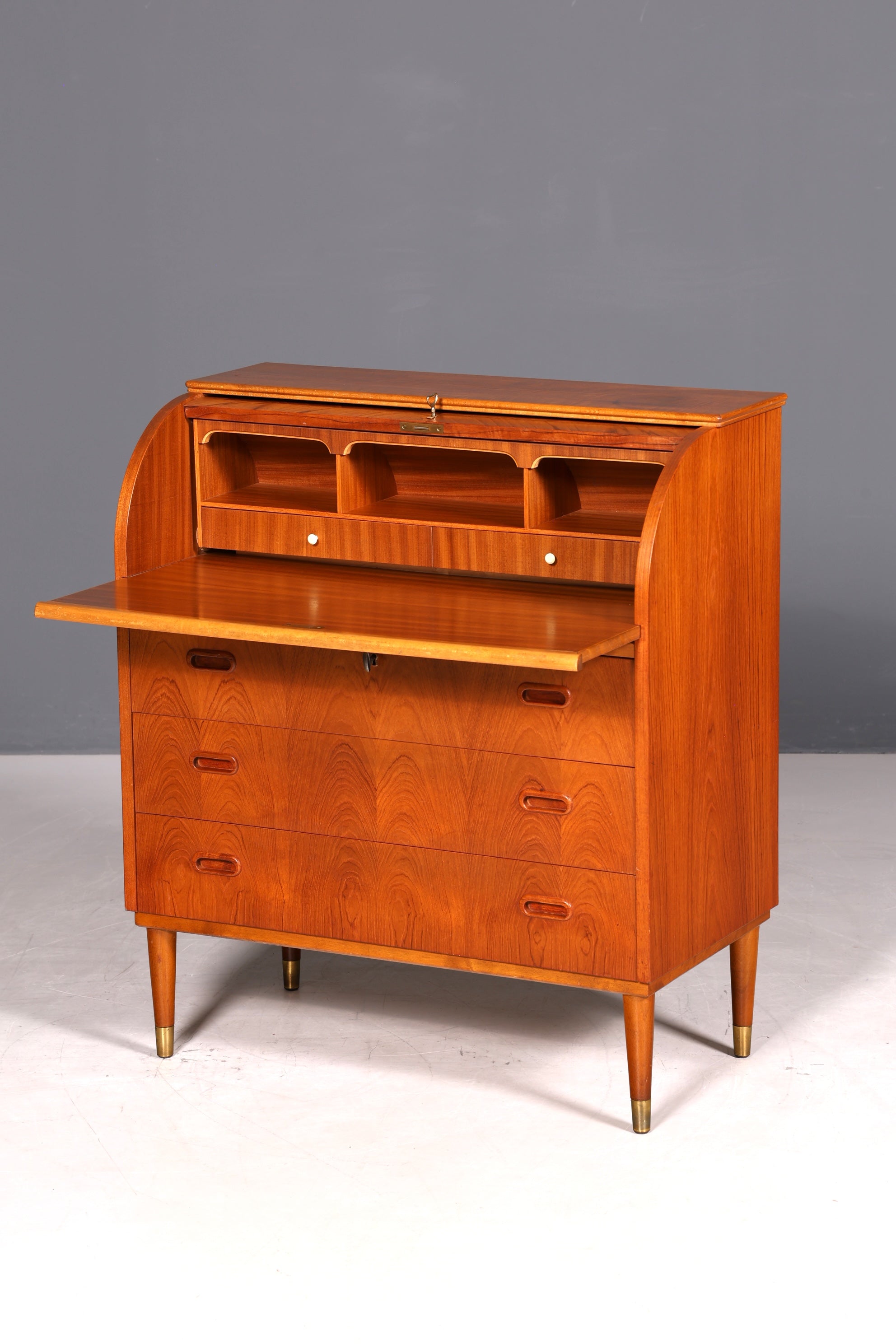 Wunderschöner Mid Century Rollladen Sekretär Danish Design echt Holz Schreibkommode 60er Jahre