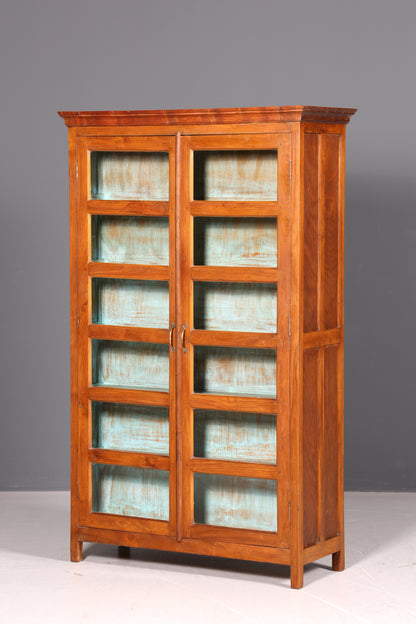 Wunderschöne Vitrine im Kolonial Stil Schrank Bücherregal Landhaus Stil Englisch Geschirrschrank Glasvitrine Echt Holz Vintage