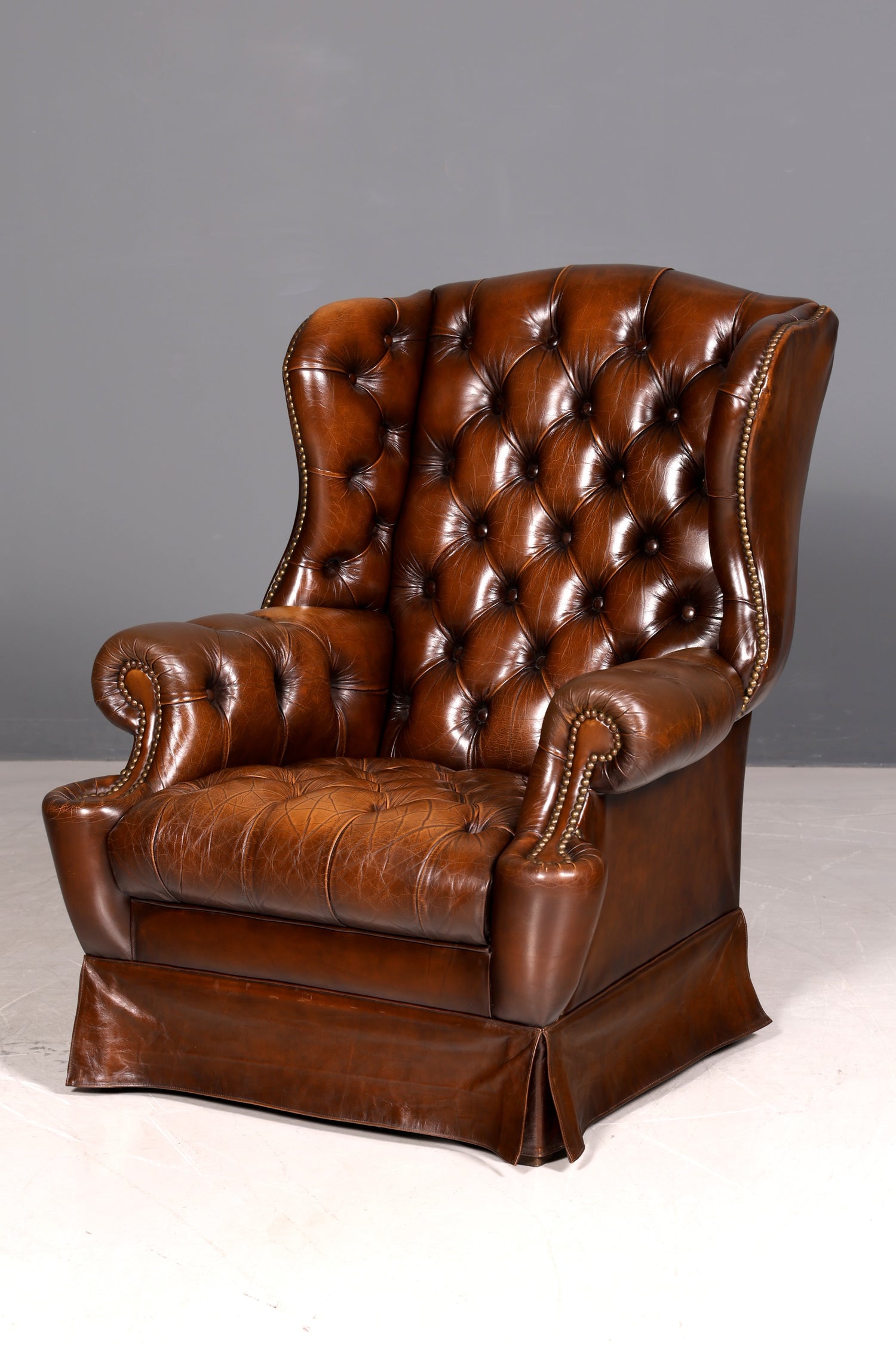 Stilvoller Original Chesterfield Ohrenbacken Sessel Englisch Leder Herrensessel UK Armlehnsessel