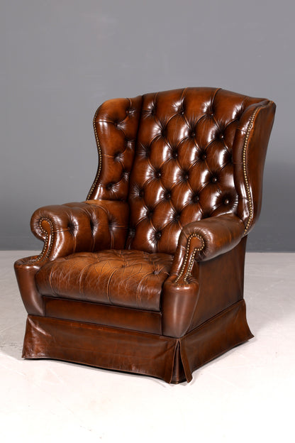 Stilvoller Original Chesterfield Ohrenbacken Sessel Englisch Leder Herrensessel UK Armlehnsessel