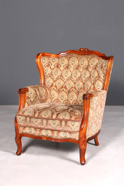 F901 Finish cm Edler Chippendale Armlehnsessel Barock Stil Sessel Armchair Samt Stoff Sessel