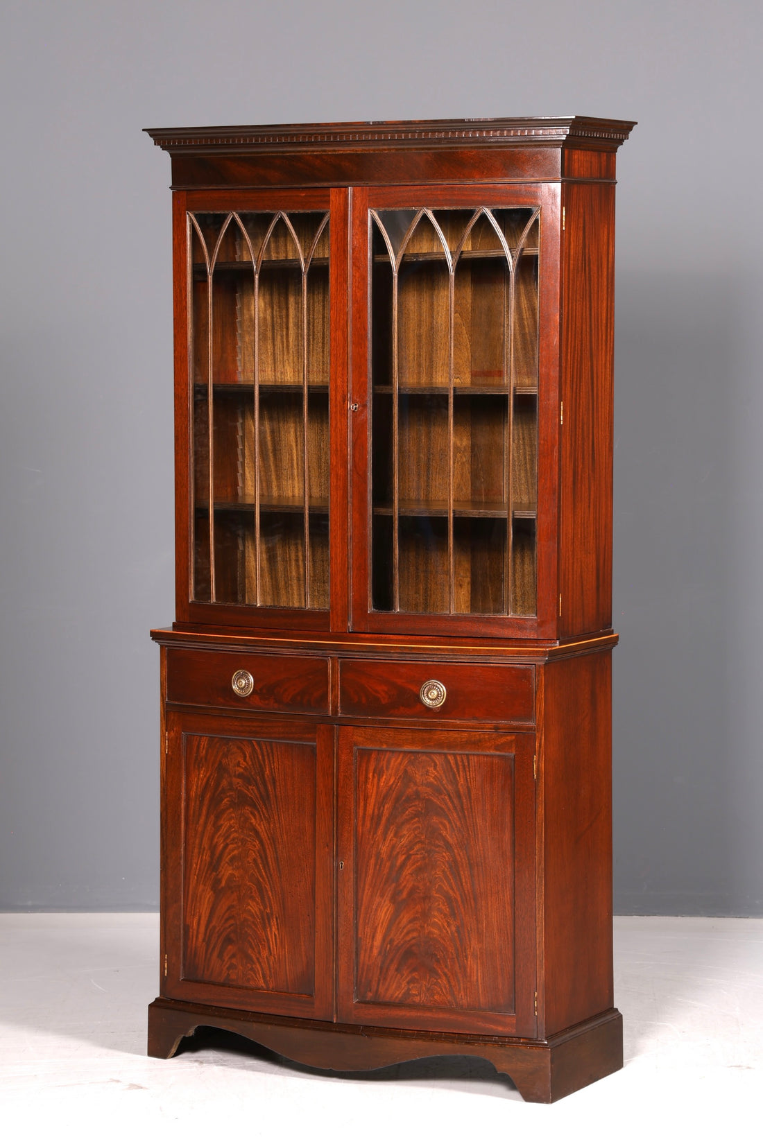 Indrukwekkende Engelse Boekenkast Mahonie Vitrine Bibliotheek Boekenrek Glasvitrine Vintage