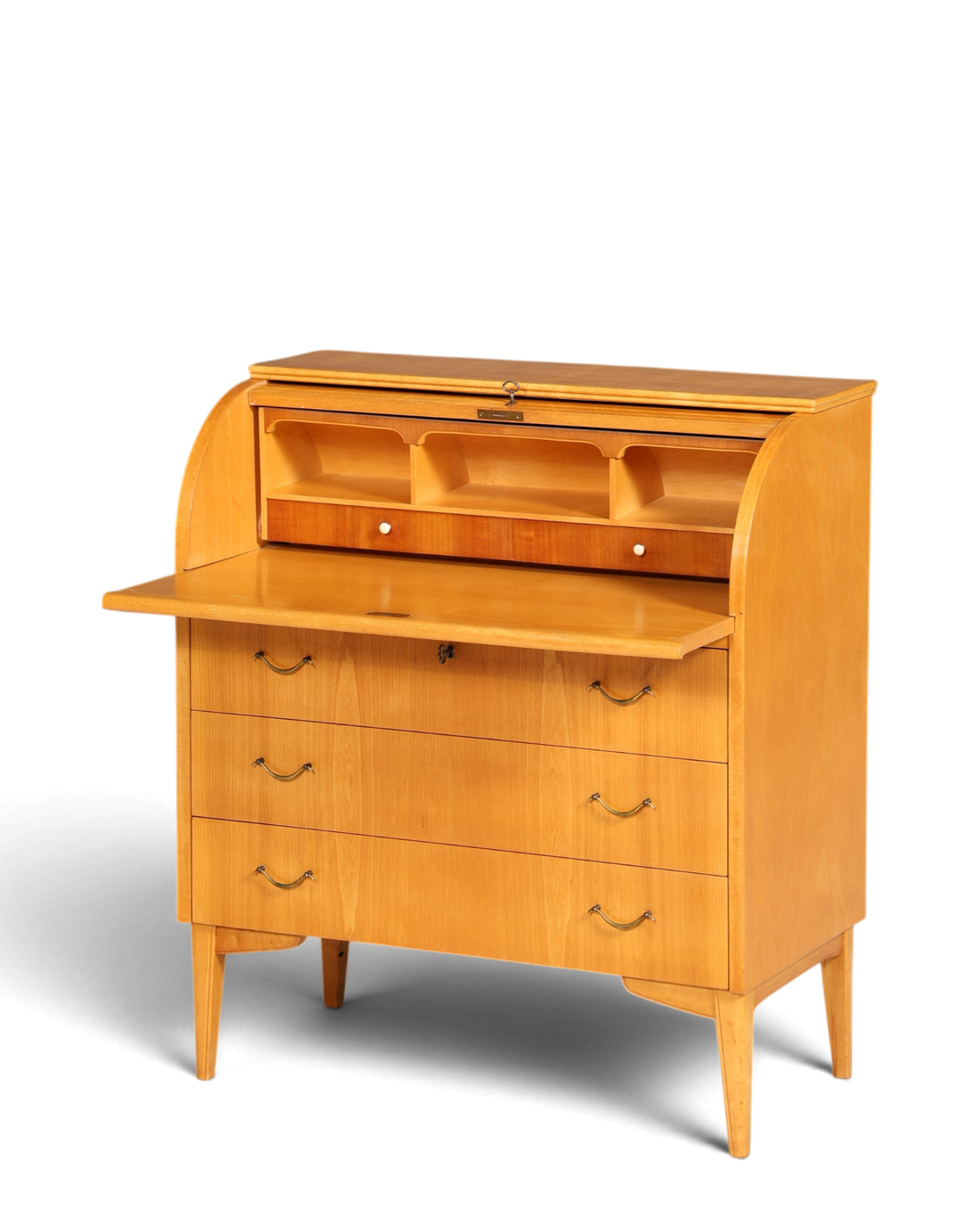 Stilvoller Mid Century Rollladen Sekretär echt Holz Büro Schrank Vintage Schreibkommode