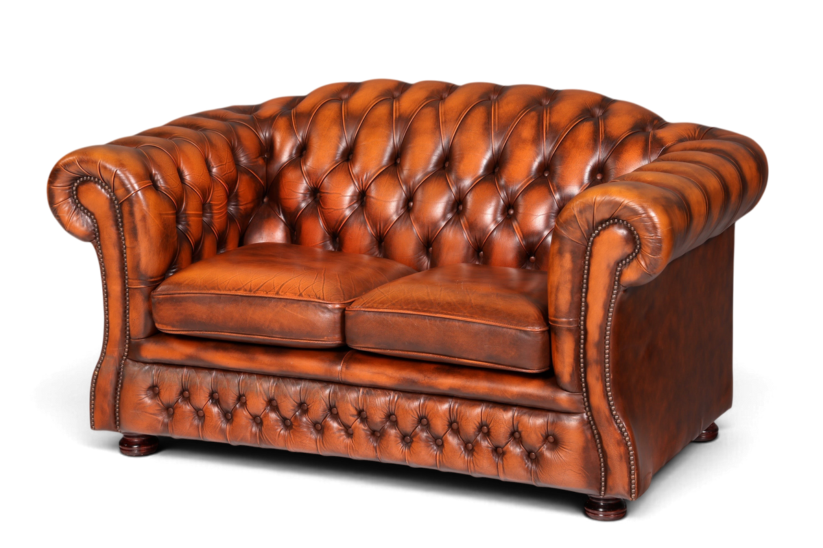 Original Chesterfield Sofa 2-Sitzer, Echt Leder Englisch Vintage – Hauptstadt Möblerei Berlin