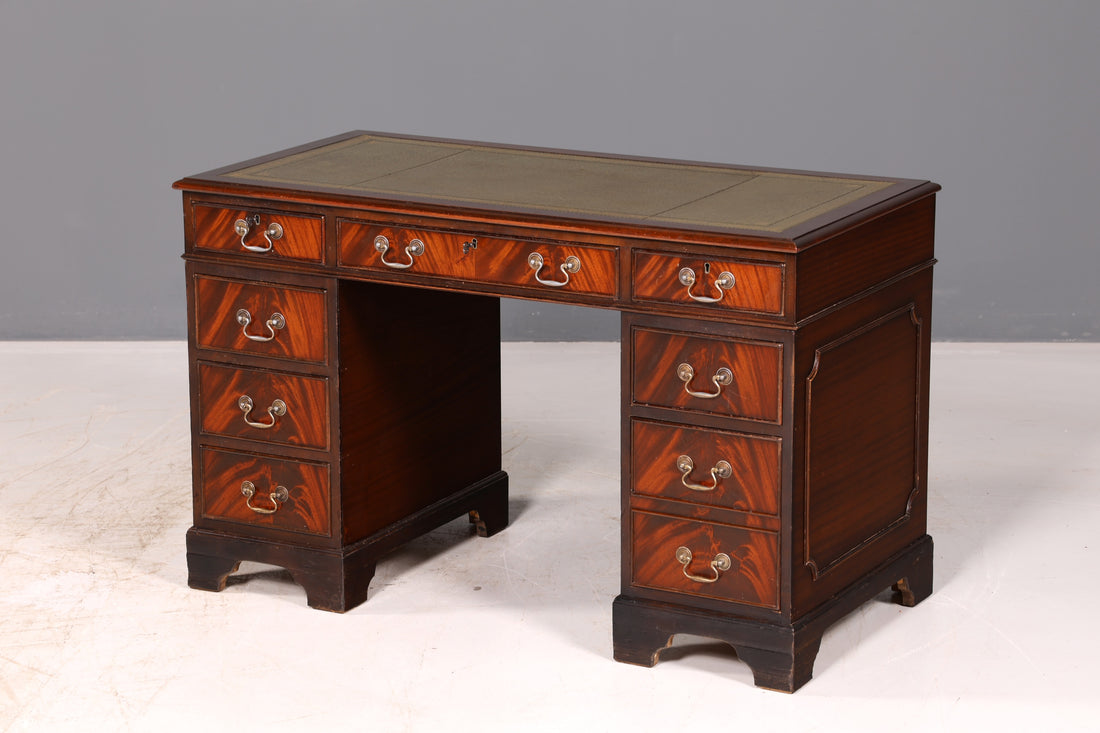 Prachtig Engels bureau, mahonie, echt leren blad, kantoortafel, antiek, kantoorbureau, bureau