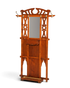 Hauptstadt Möblerei Jugendstil Wandgarderobe aus Holz mit Spiegel, Ablage und Messinghaken im Gründerzeit-Design