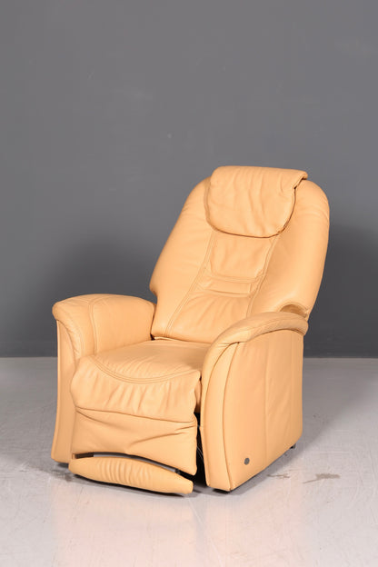Prachtige Himolla-relaxfauteuil van echt leer, beige tv-fauteuil, relaxfauteuil met ligfunctie, vintage