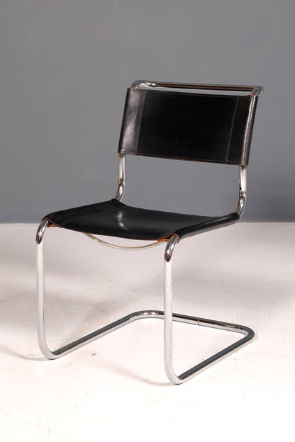 Edler Original Thonet Freischwinger Stuhl Chrom Leder Schwarz Bauhaus Designklassiker Vintage Kragstuhl Esszimmer Stuhl Vintage 1 von 2