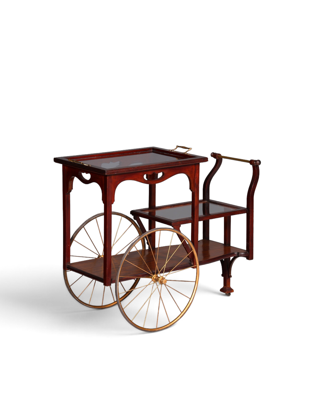 Wunderschöner filigraner Jugendstil Servierwagen Antik Glas Barwagen Teewagen um 1910