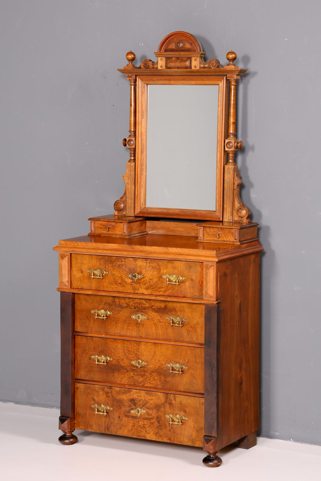 Prachtig dressoir uit de Gründerzeit met spiegelopzet, Louis Philippe, kast van echt hout, antieke hal kast uit circa 1880, vintage