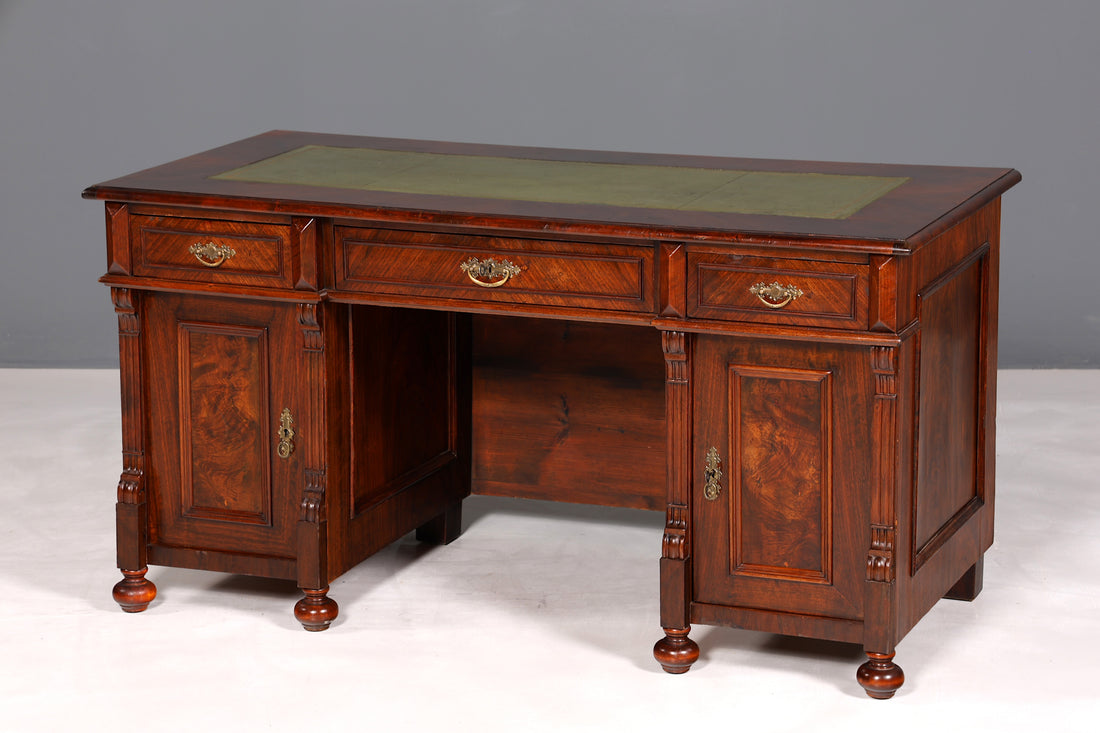 F896 Finish cm Traumhafter Gründerzeit Schreibtisch Jugendstil Bürotisch echt Holz Antik Desk Tatzen Löwenfüße