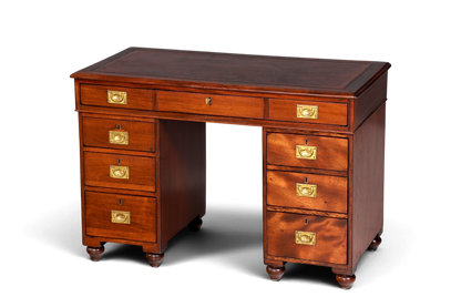 Edler Englischer Military Chest Schreibtisch Maritim Bürotisch Lederauflage Office Desk