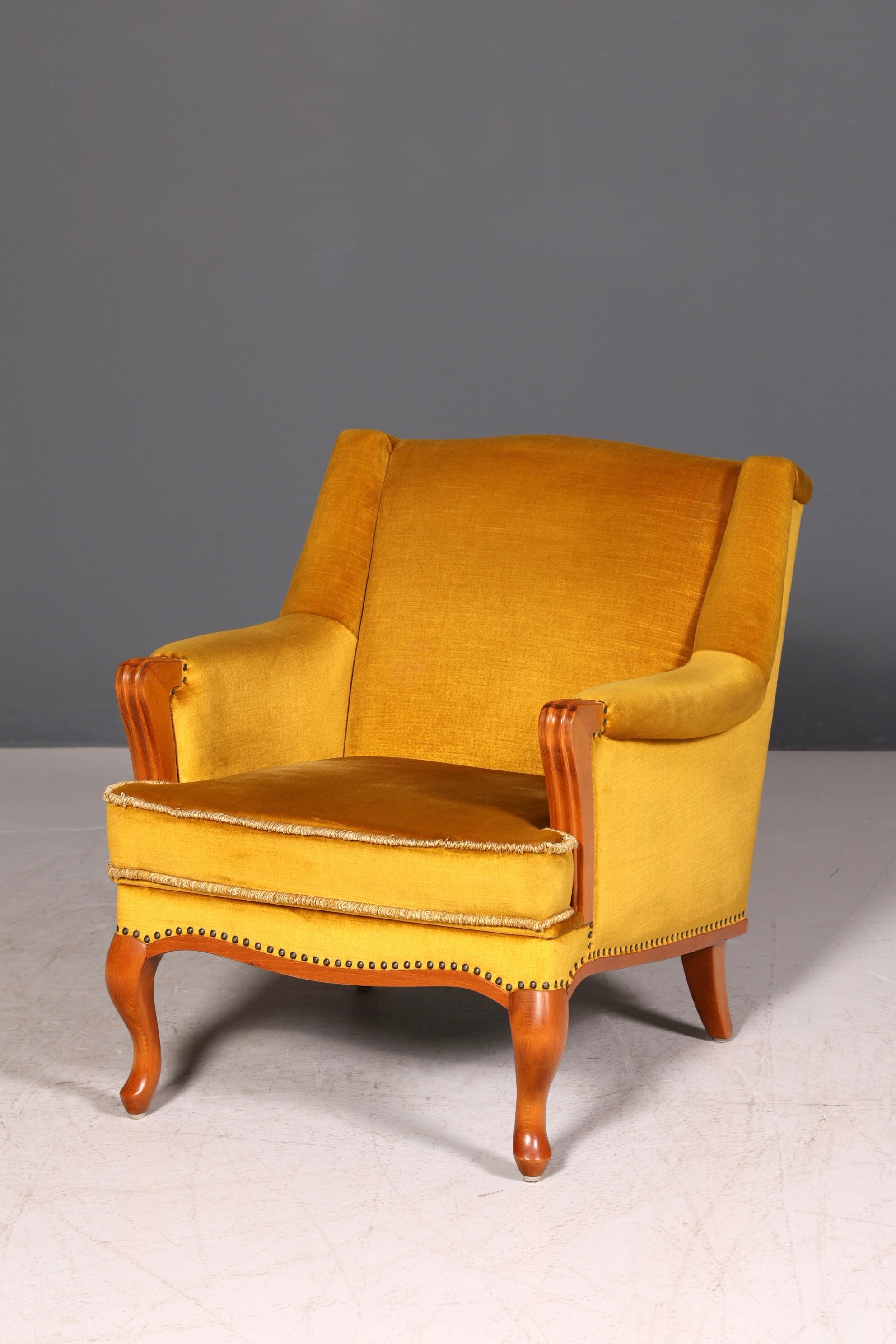 G060 Finish Edler Chippendale Armlehnsessel Barock Stil Sessel Armchair Samt Stoff Sessel