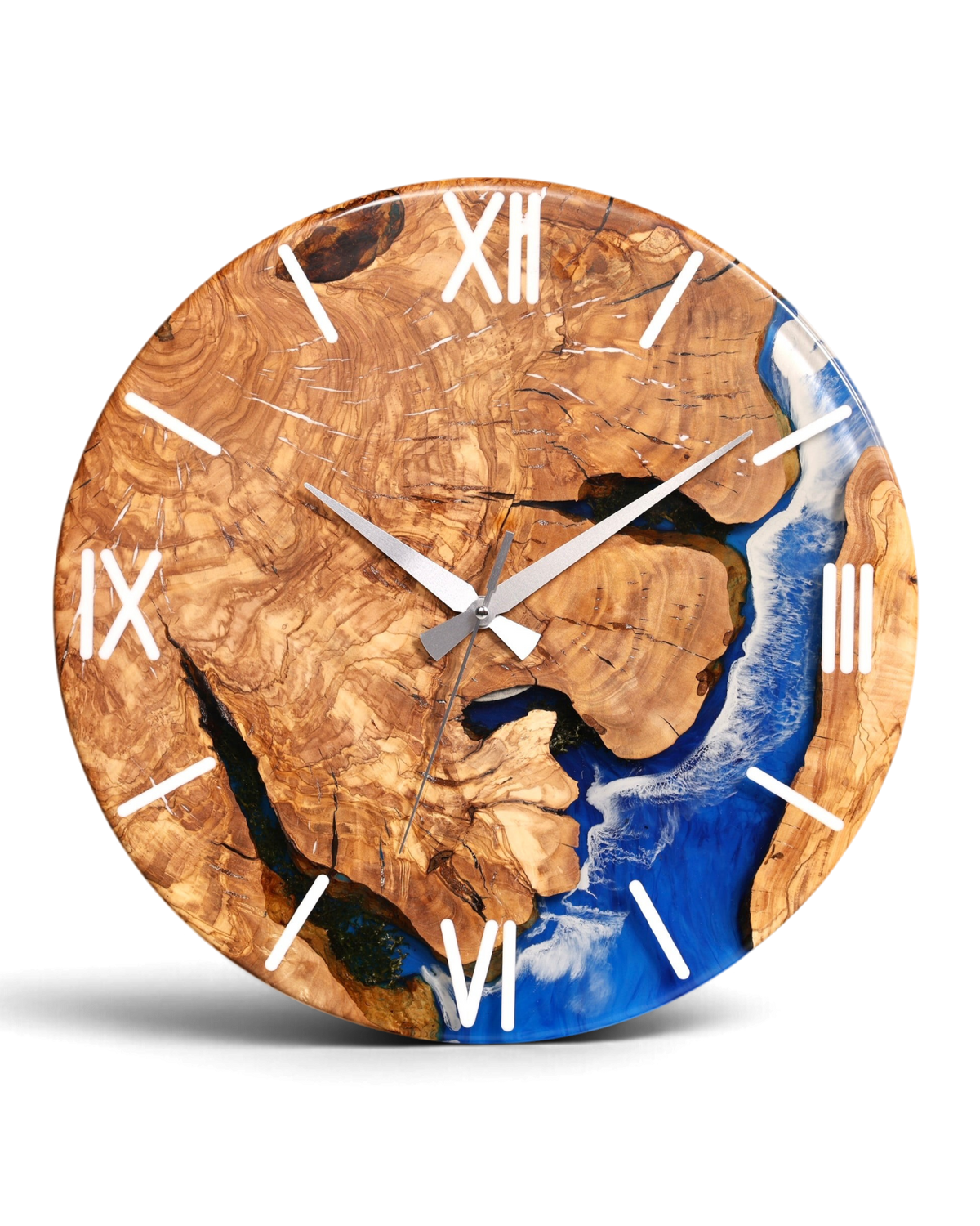 Wunderschöne Handgefertigte Epoxidharz Wanduhr Olivenbaum Uhr Waves Epoxy Analog Uhr