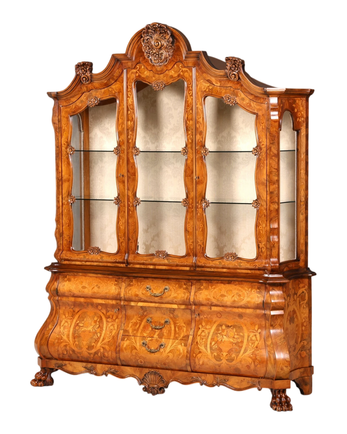 Magnificent Dutch Baroque display cabinet Netherlands cabinet inlay lion's feet XXL china cabinet display cabinet