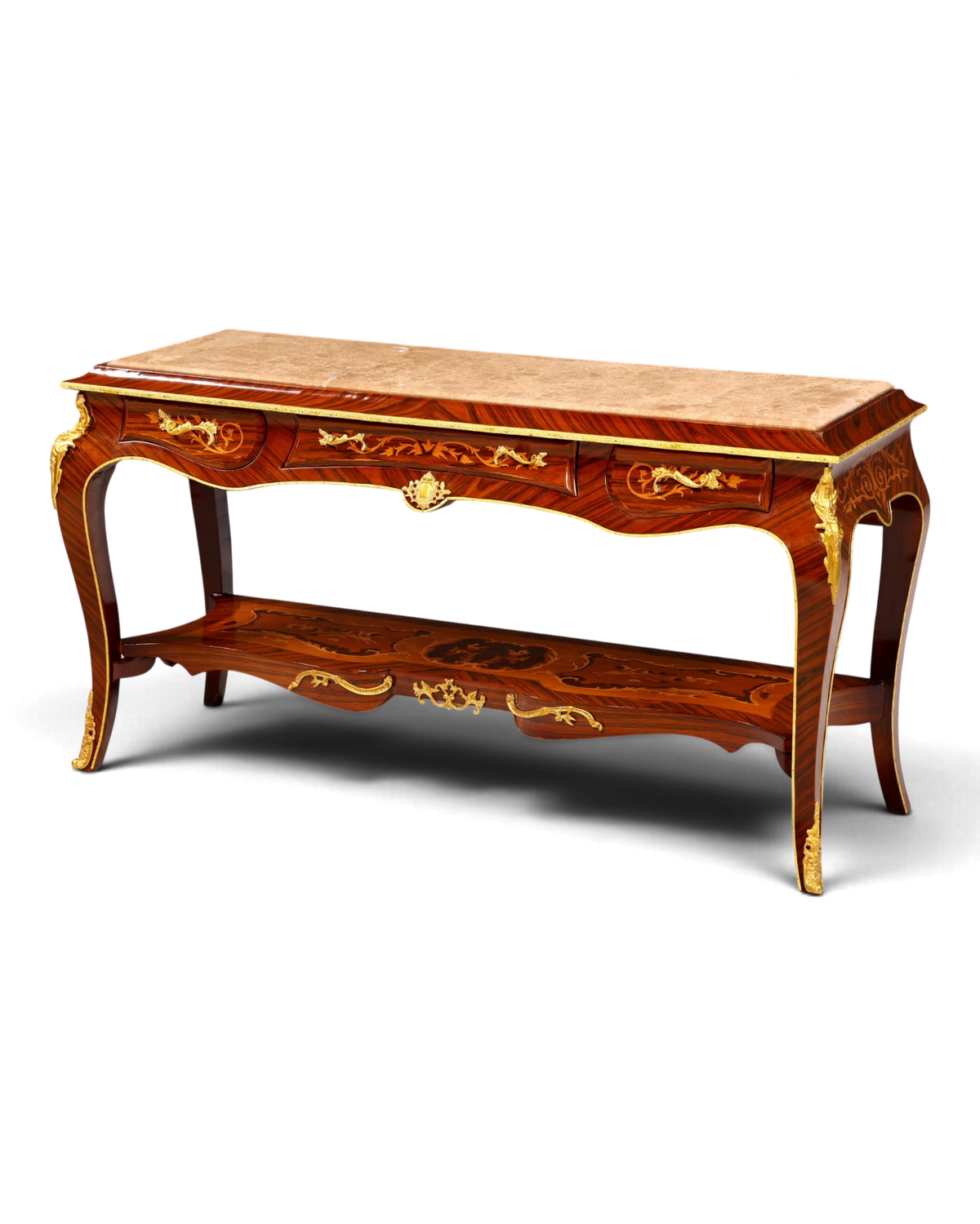 Elegant Baroque-style console table, marble, antique-style inlay