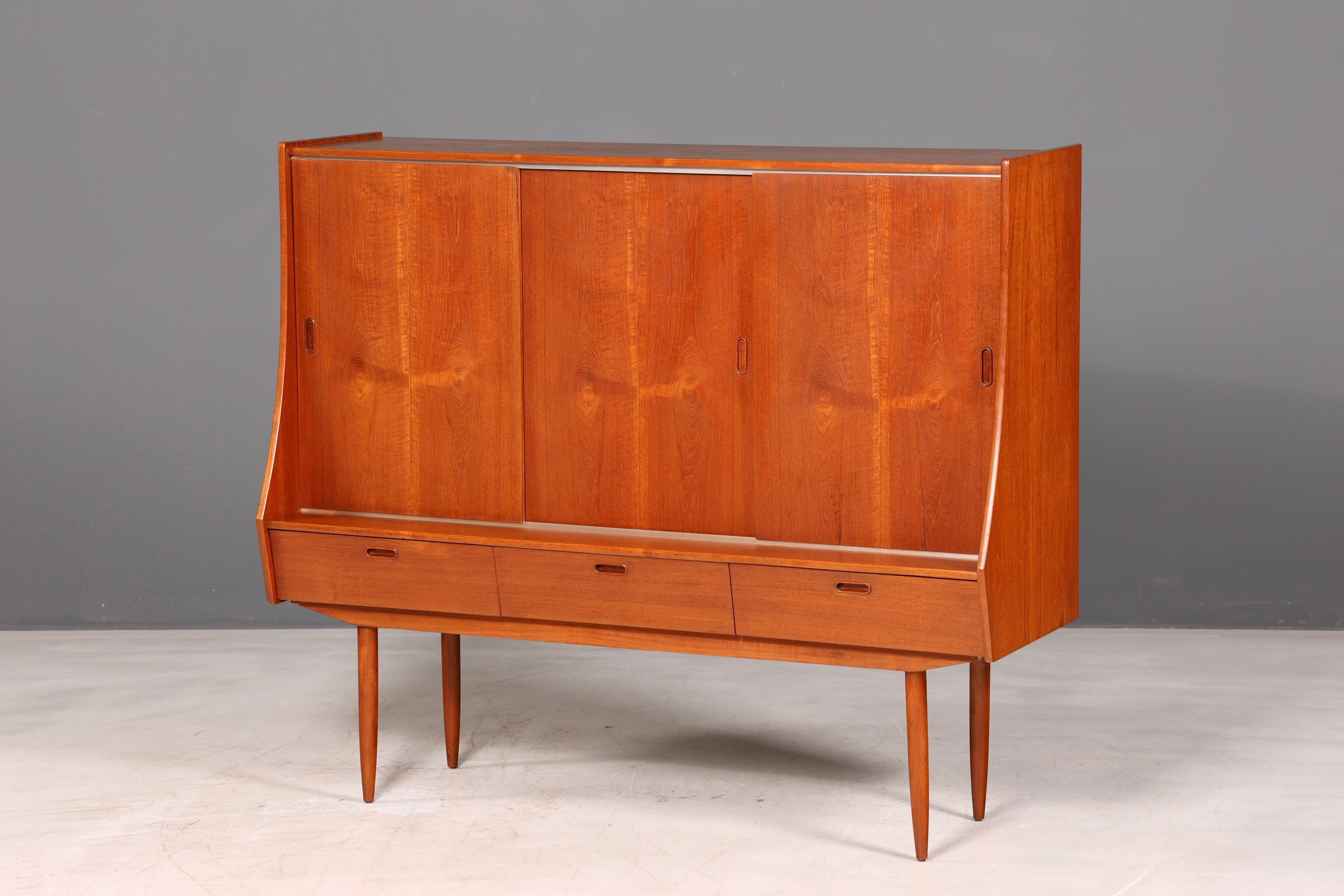 Dreamy mid-century sideboard, teak highboard cabinet, vintage Danish design chest of drawers