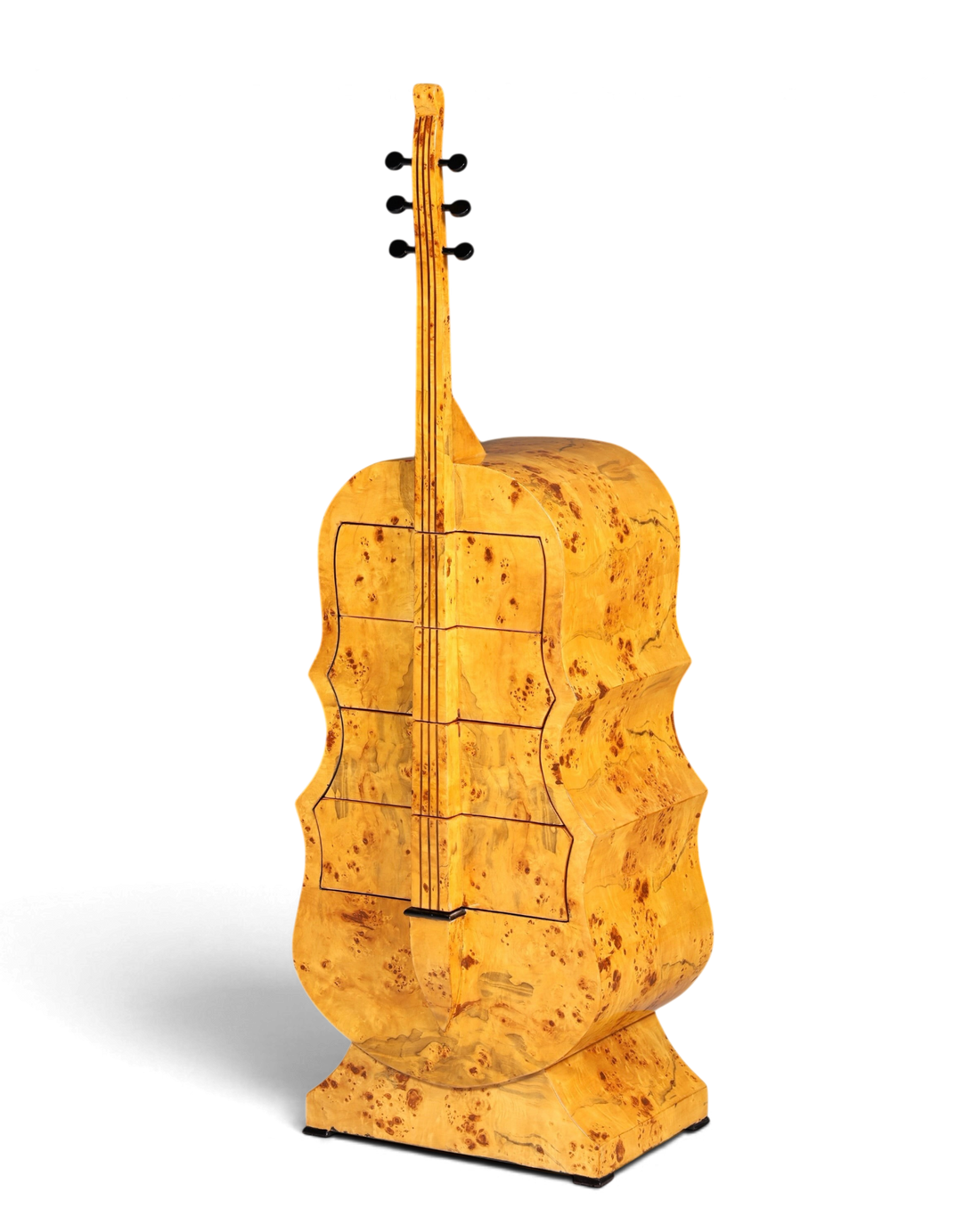 Traumhafte Art Deco Stil Kommode in Kontrabass Form Birke Vertiko Schubladenkommode Gitarren Kommode