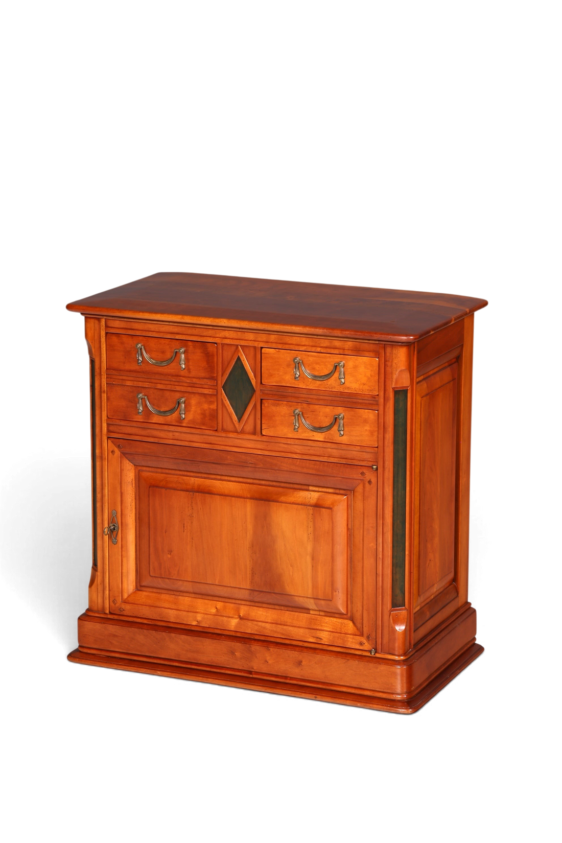Hauptstadt Möblerei Kommode im Biedermeier Stil aus massiver Eibe mit antiken Beschlägen und dekorativen Details