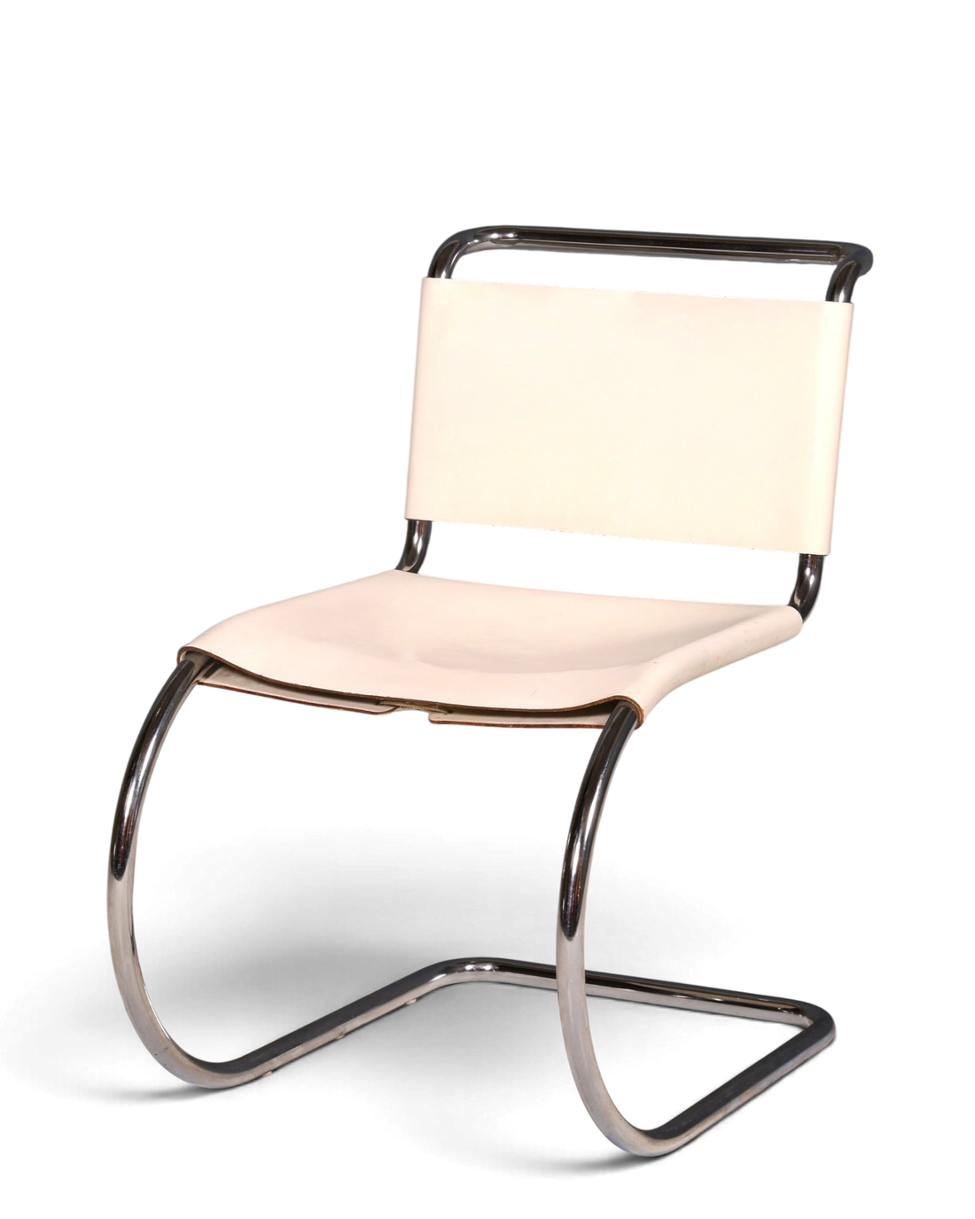 Hauptstadt Möblerei Knoll International MR Chair Freischwinger aus weißem Leder und verchromtem Stahlrohr
