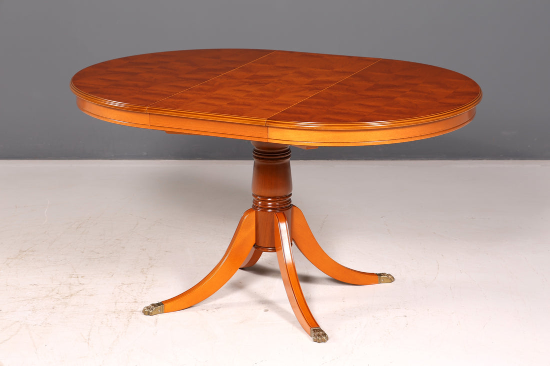 Prachtige Engelse eettafel van taxushout, uitschuifbaar, rond, eetkamertafel, keukentafel, antiek, vintage