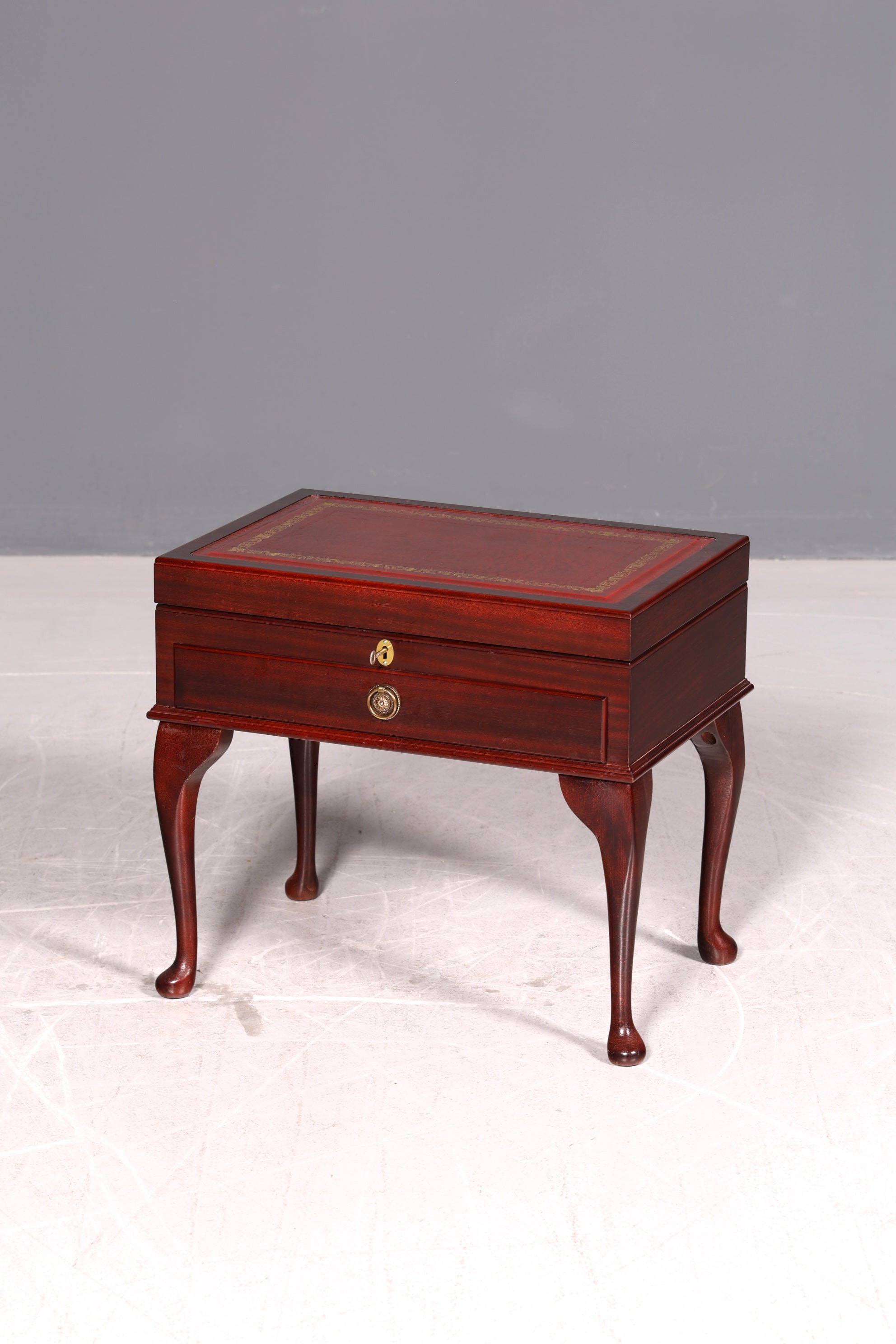 Edler Englischer Besteckkasten Mahagoni Echt Lederauflage Silberkasten Beistelltisch Antik Vintage