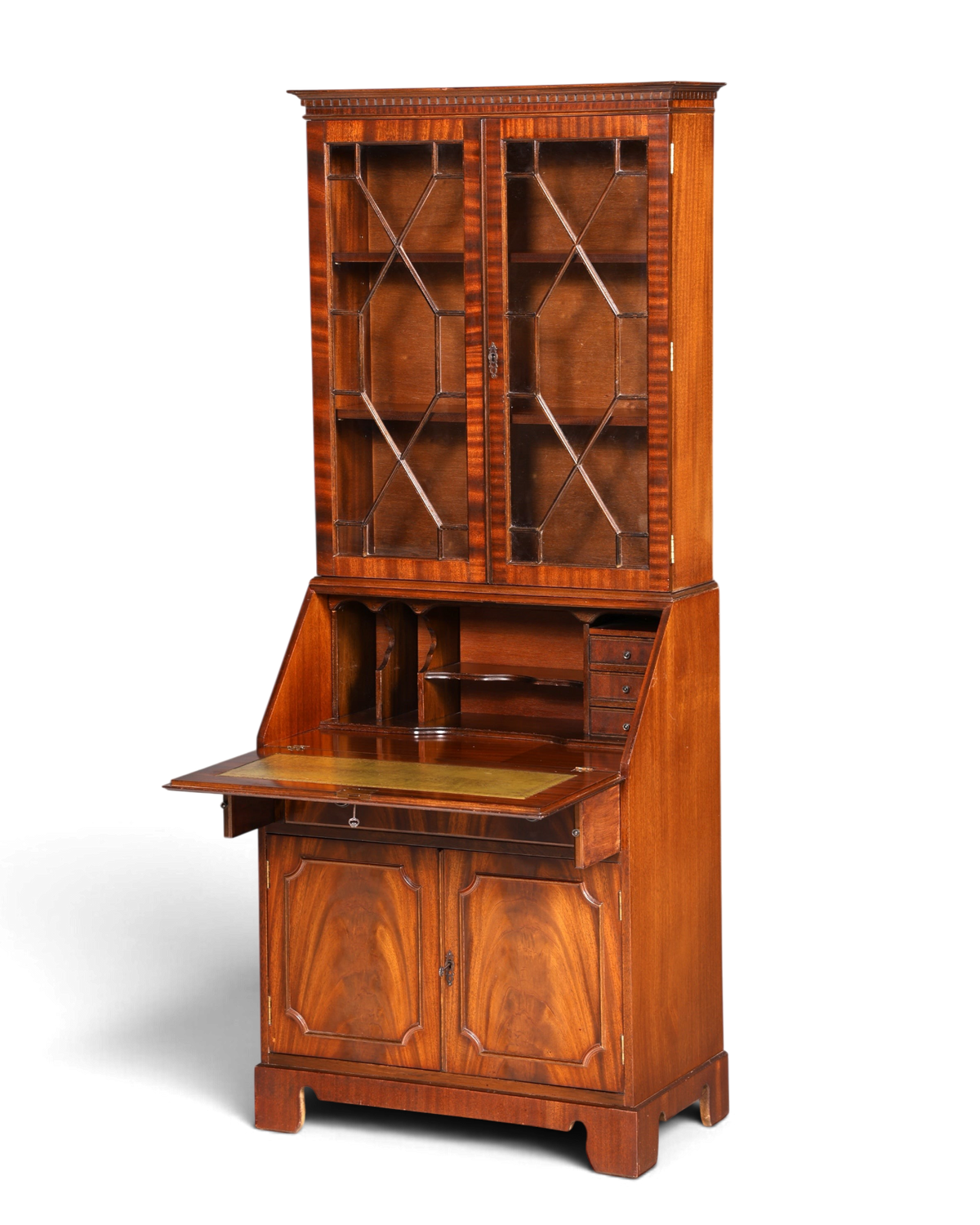 Hauptstadt Möblerei englischer Aufsatzsekretär aus Holz mit Vitrine, Schreibklappe und Stauraum im Antik-Stil