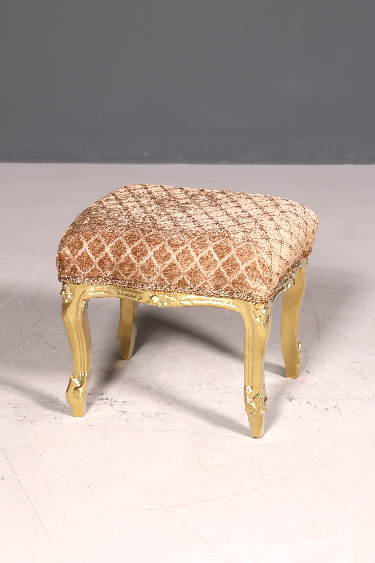 Traumhafter Barock Stil Hocker echt Holz Polster Schemel Fussablage