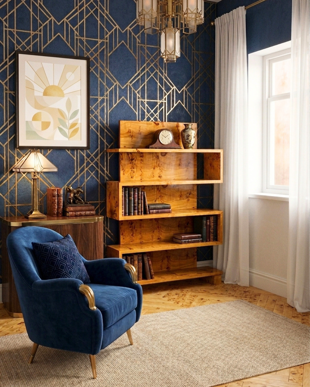 Traumhaftes Art Deco Stil Bücherregal Birke Luxus Möbel Kult Schrankregal Regal