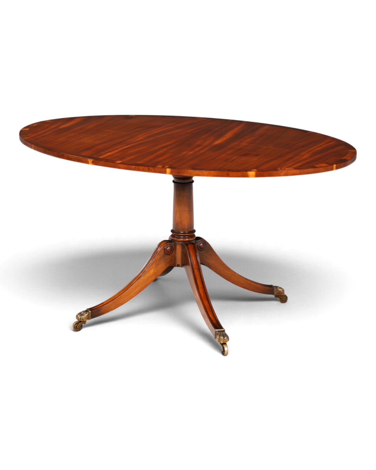 Elegant oval English dining table, pedestal table on casters, kitchen table, dining room table, vintage