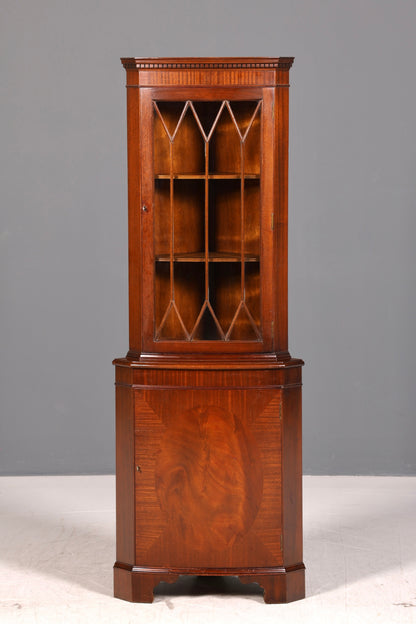Wunderschöne Englische Eckvitrine Mahagoni 60er Echt Holz Schrank Eckschrank Glasvitrine Vitrine Vintage
