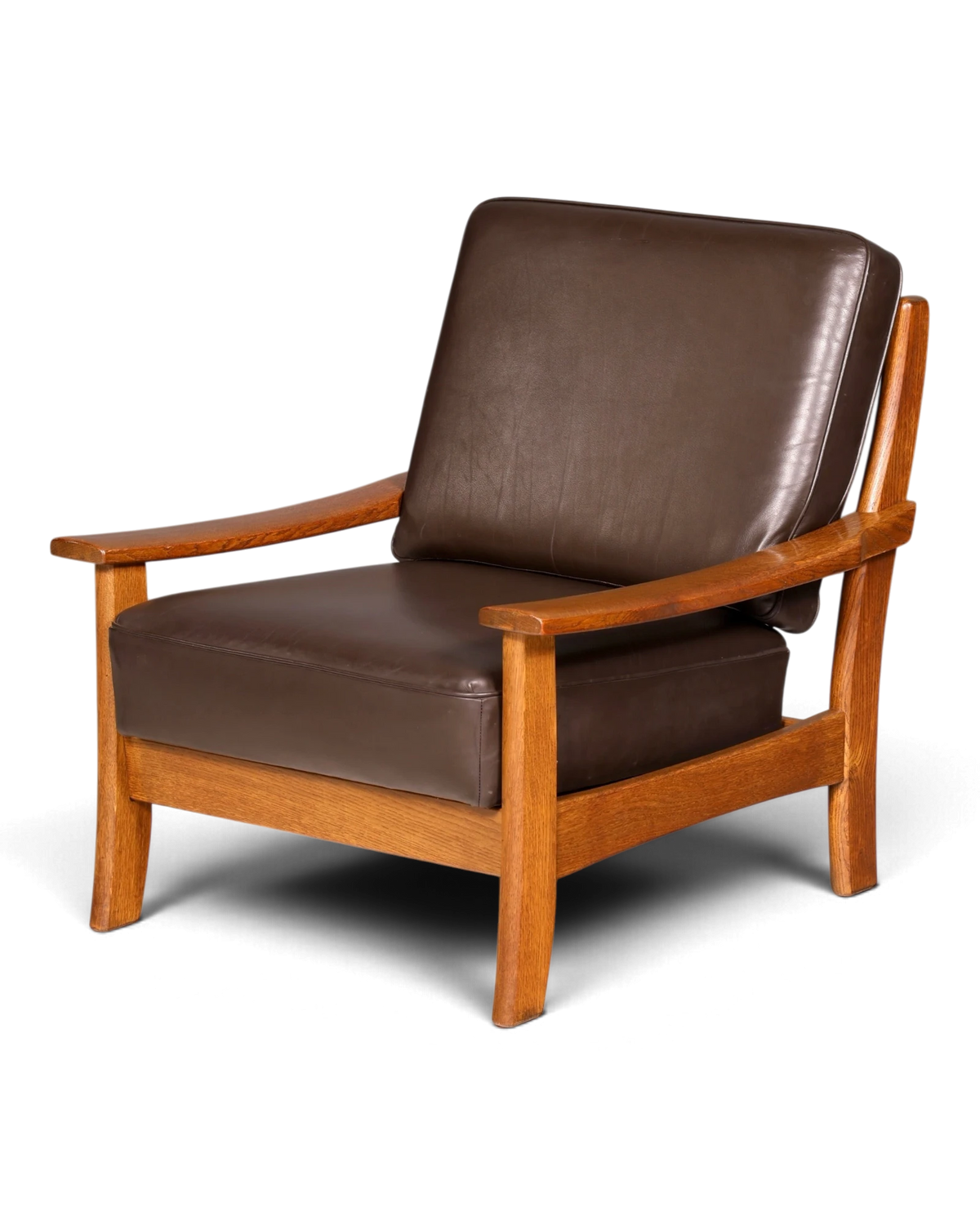 Prachtige Mid-Centuryfauteuil van echt leer, bruin, vintage leren fauteuil, fauteuil met armleuningen, echt hout, Scandinavisch, retro, 2 van 2