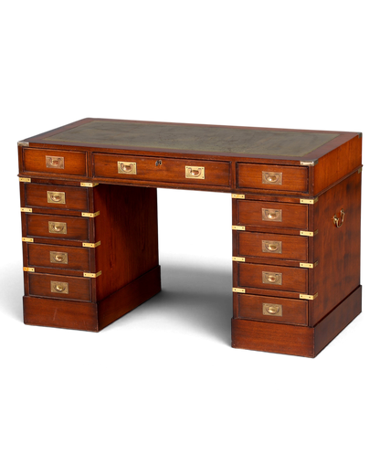 Stilvoller Maritimer Schreibtisch Englischer Military Bürotisch Office Table mit echt Lederauflage