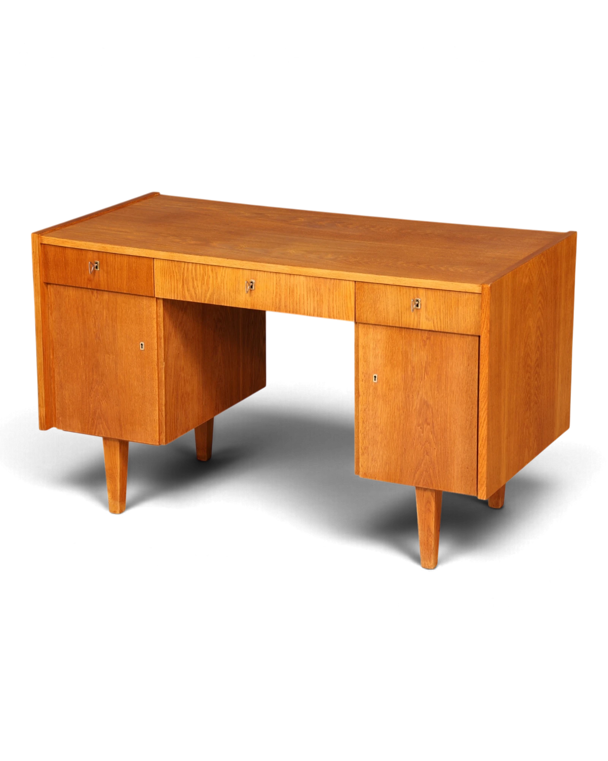 Beautiful mid-century writing desk, Danish design, vintage office table with doors and drawers