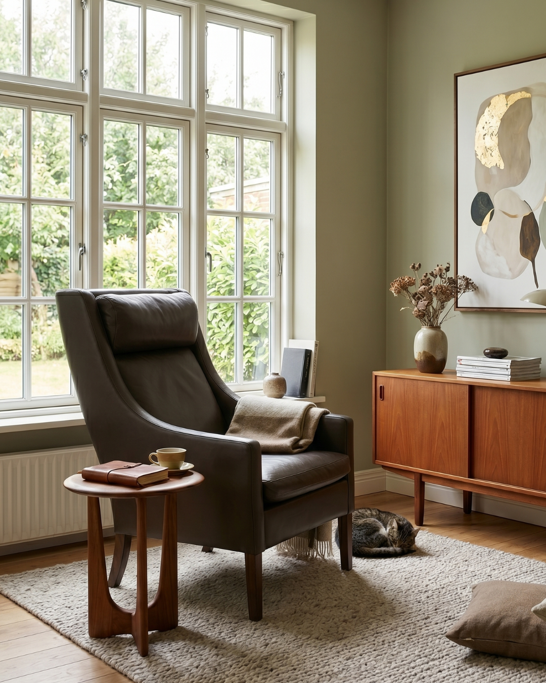 Eleganter Designer Sessel im Børge Mogensen Stil Echt Leder Mid Century Lounge Sessel