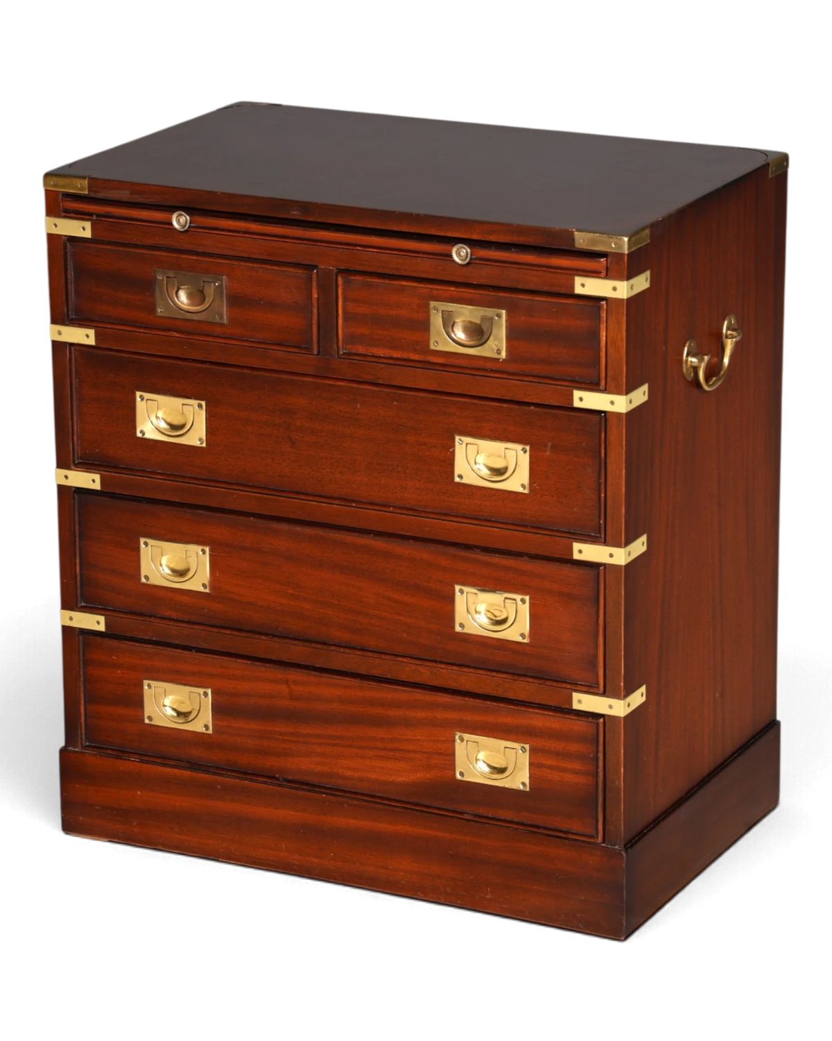 Prachtige maritieme mahoniehouten commode, Engelse military chest, scheepscommode met schrijfblad, koloniale stijl